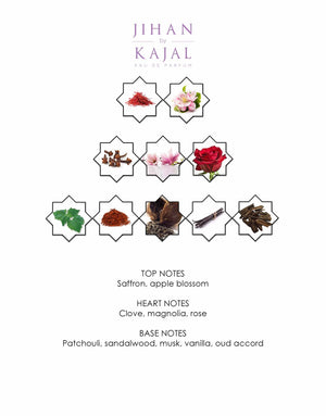 Notes of Jihan by Kajal EDP 100ml.  A new niche fragrance part of the Warde Collection.